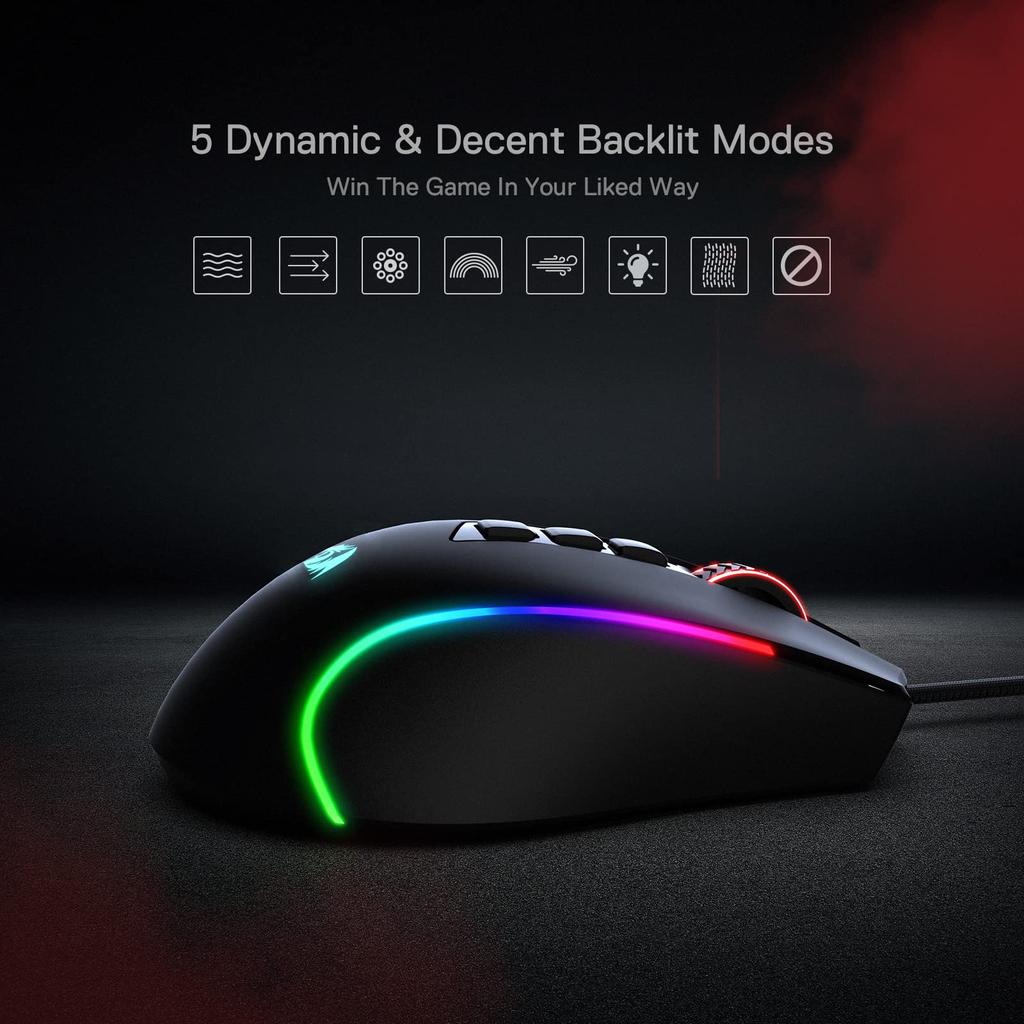 Mysz gamingowa Redragon M612 Predator RGB, 8000 DPI Przewodowa Optyczna Mysz dla Graczy z 11 Programowalnymi Przyciskami i 5 Trybami Podświetlenia, Obsługa oprogramowania dla