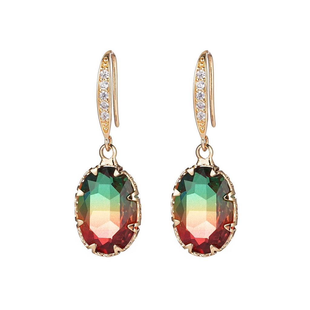 Elegant Geometric Oval Gemstone Earrings with Zircon Inlay - Exquisite Tourmaline Design