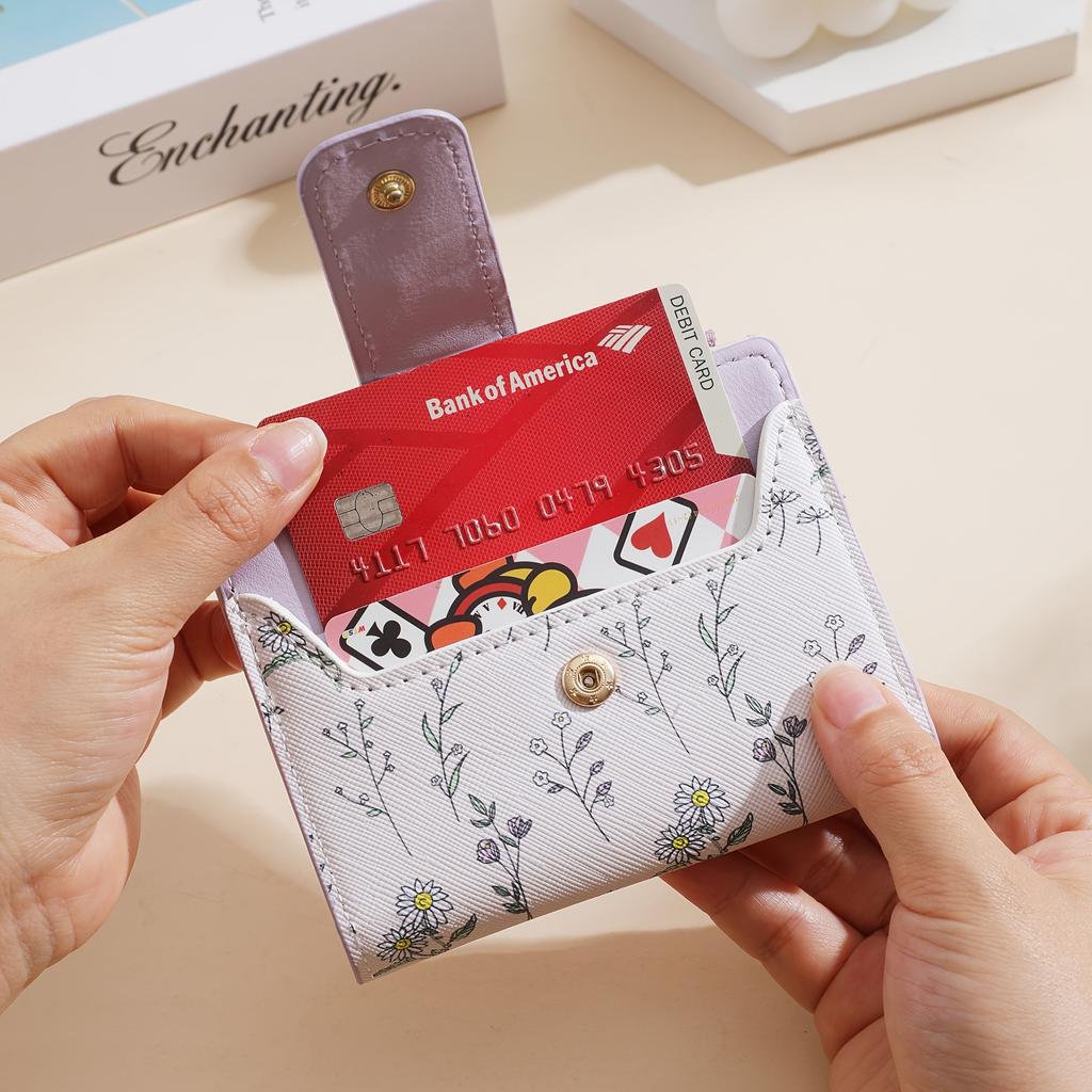 Cute Fashion Women’s Wrist Clutch Wallet, Golden Floral Embossed PU Leather Bi-fold with Snap, Coin Purse & Keyring