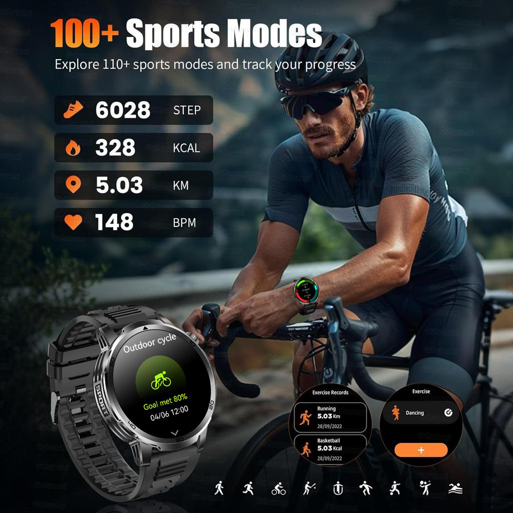 New Outdoor Military 1.85-inch AMOLED Smart Watch Fitness Clock Men 1000mAh Battery 10ATM Waterproof HD Call Bracelet Men