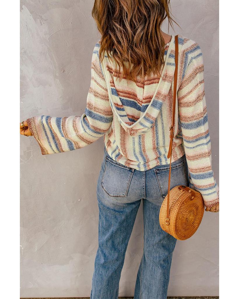 Azura Exchange Πλεκτό ριγέ πουλόβερ με κουκούλα τσέπης καγκουρό