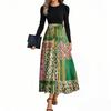 Women's Fashion Casual Belted Long Sleeve Round Neck Floral Printed Elegant Temperament Dresses