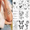 15pcs Suhua Tattoo Sticker Realistic Waterproof Sketch Flower Tattoo Sticker Paper Rose Flower Snake Flower Black and White
