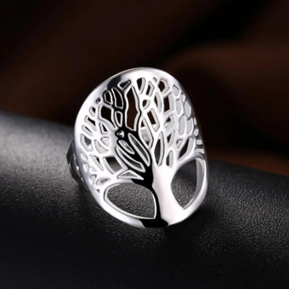 Sterling Silver Tree Of Life Ring Hollow Round Geometric Ring For Women Vintage Amulet Jewelry Anniversary Gifts