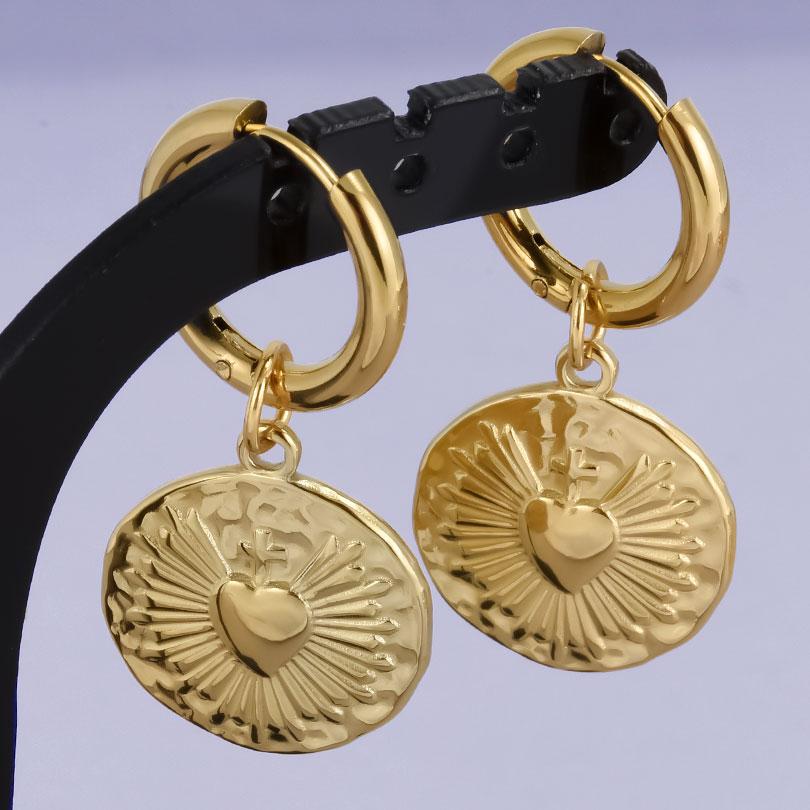Real Gold Plated Fashion Kpop Piercing Jewelry Girl Bowknot Flower Heart Pendant Earring Stainless Steel Hoop Earrings For Women