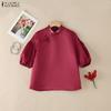 ZANZEA Women Stand Collar Casual Half Sleeve Blouse