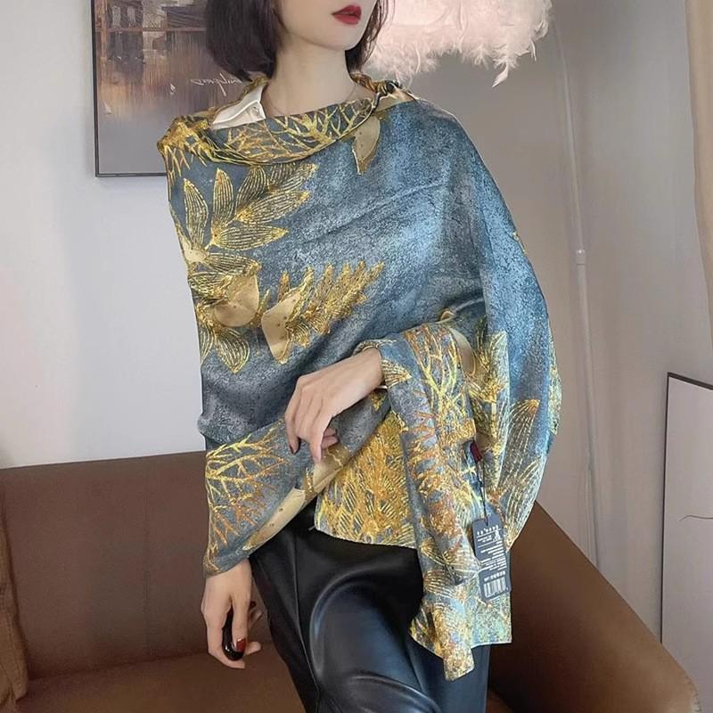 

Новый шелковый шарф с павлиньими перьями, длинный шарф из искусственного шелка, шелковый шарф-шаль из парчи Ли для пляжа и солнца 90*180cm