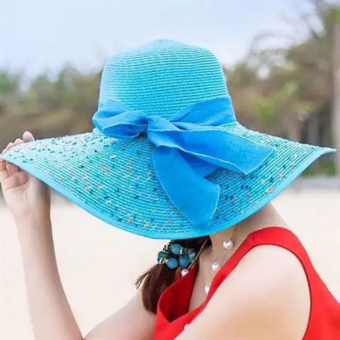 Beach Straw Hat Summer Seaside Extra Large Brim Sun Hat Sun Protection Holiday Hat Foldable Sun