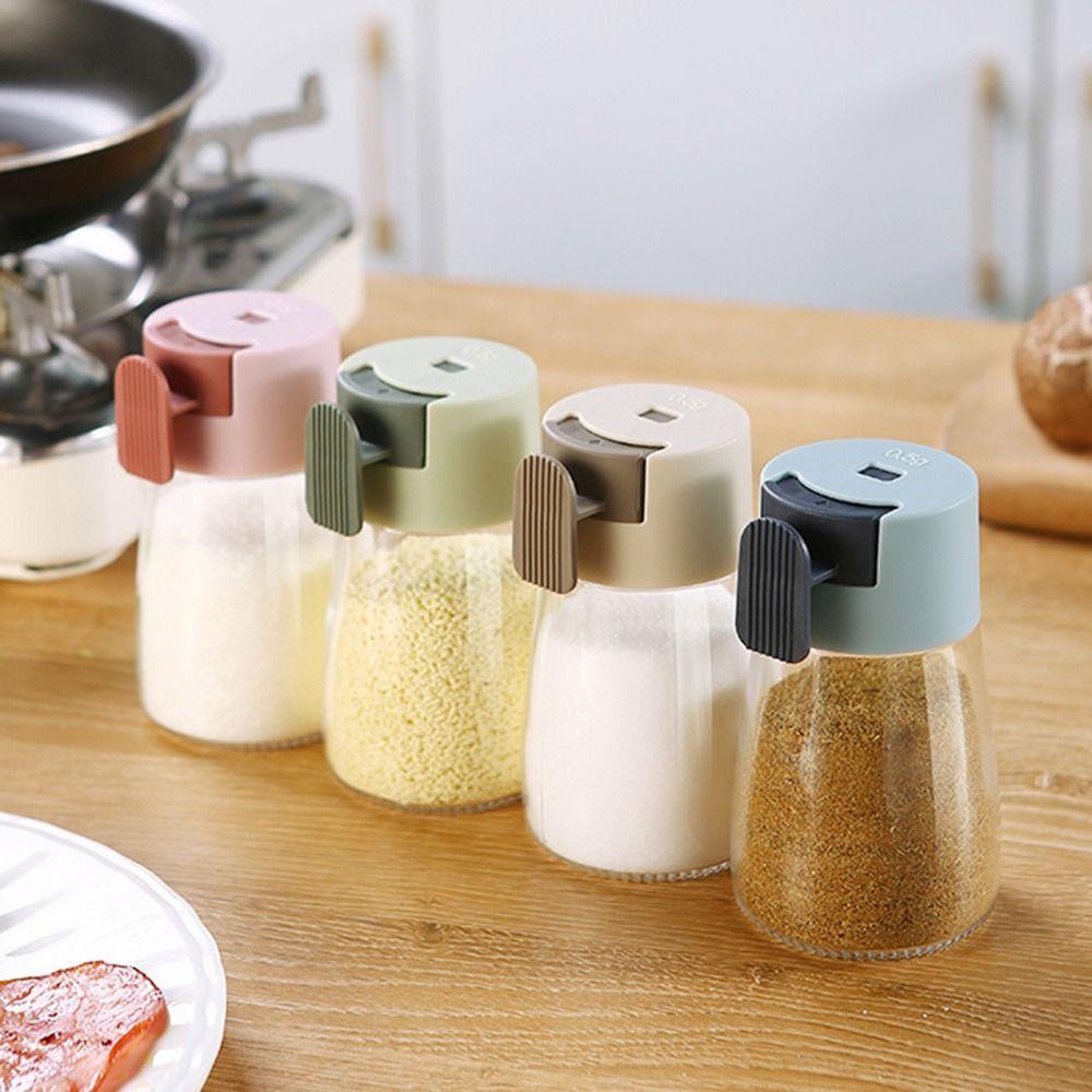 4Pcs Press Type Quantitative Salt Glass Bottle 0.5g Sealed Condiment Jars  Cumin Powder