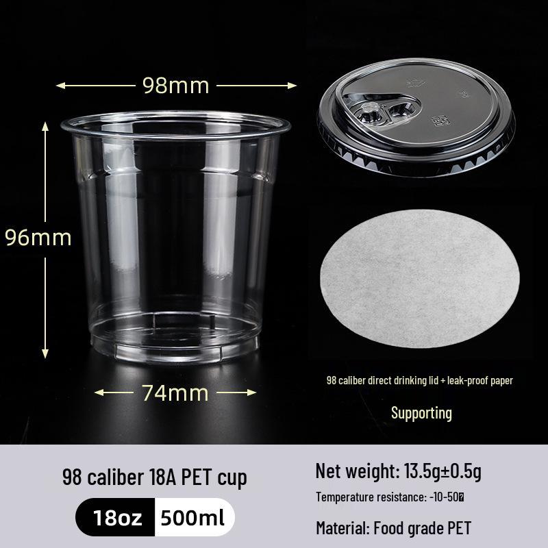 Disposable PET Plastic Cup with Lid - 98mm Caliber for Milk Tea, Coffee, Lemon Tea, or Iced Drinks