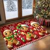 1pc Welcome Mat Bathroom Kitchen Mat with Cute Gingerbread-like Characters Red Non-Woven Floor Mat for Home Christmas Decoration