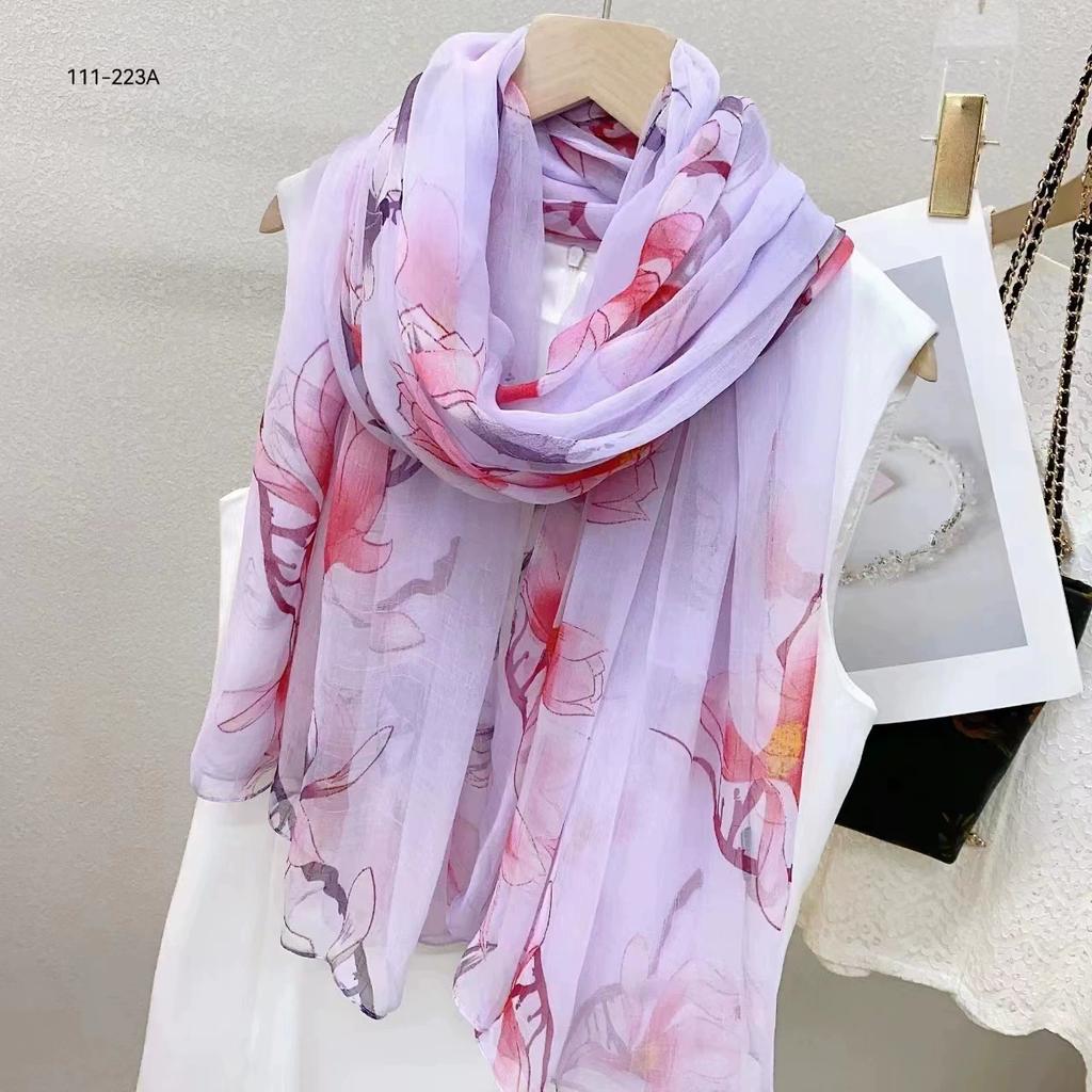 Silk Scarf Women Hijab Pashmina Long Beach Stoles Shawl Wrap Headbands Spring Warm Scarves Bandana Ladies Neckscarf Foulard