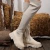 Übergrößen Fly-Knit Overknee-Stiefel: Damen 2025 Herbst/Winter Kollektion - Runde Zehenpartie, Dicke Sohle, Elastisches Overknee-Design.