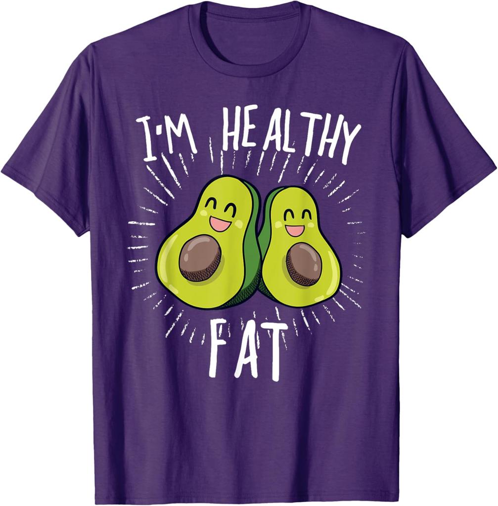 Funny Avocado Im Healthy Fat Graphic Tee Men Casual Crew Neck Cotton TShirt