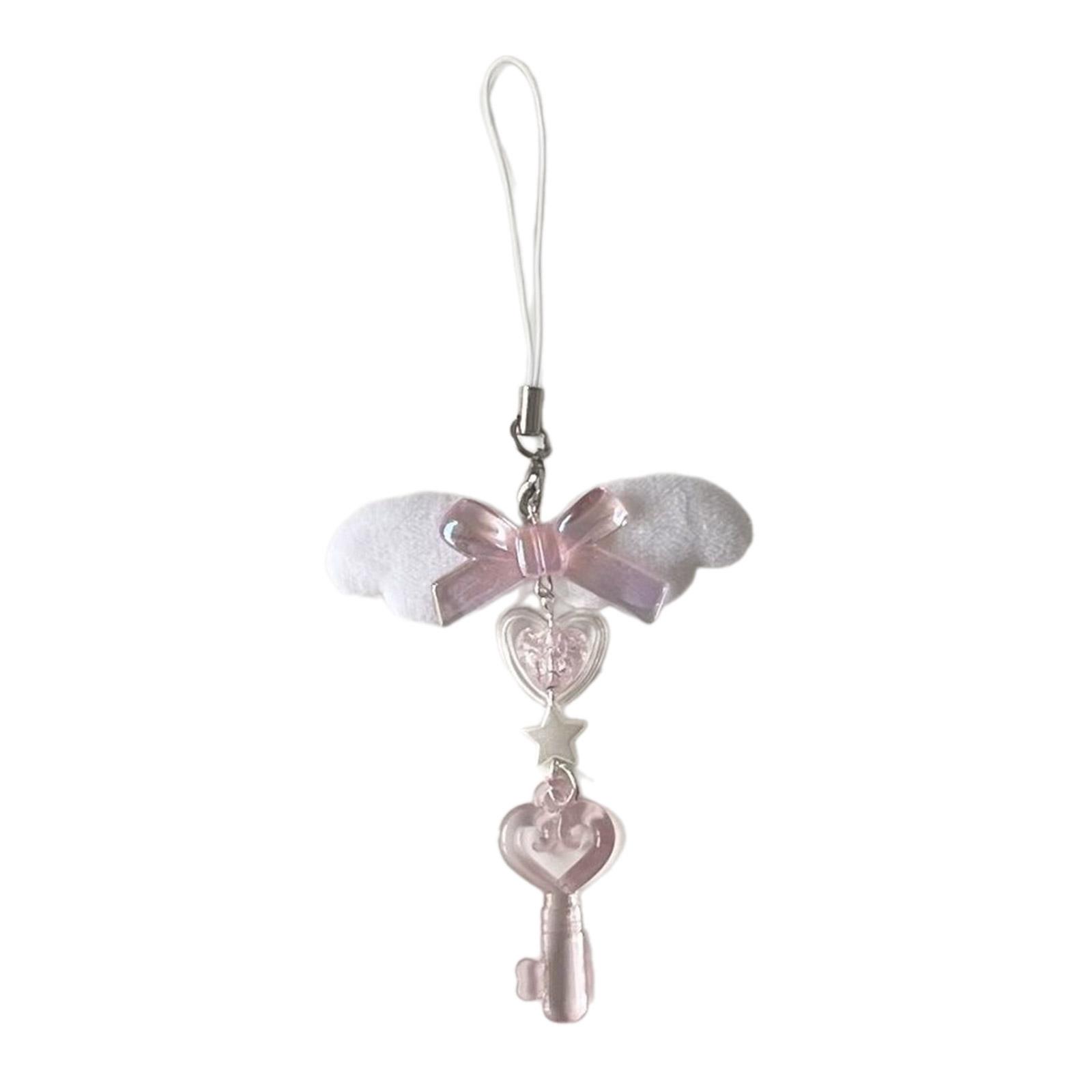 

Chic Bowknot Mobile Phone Chain Adorable Bowknot Beaded Mobile Phone Chain with Heart Charm Dainty Wing Ornament