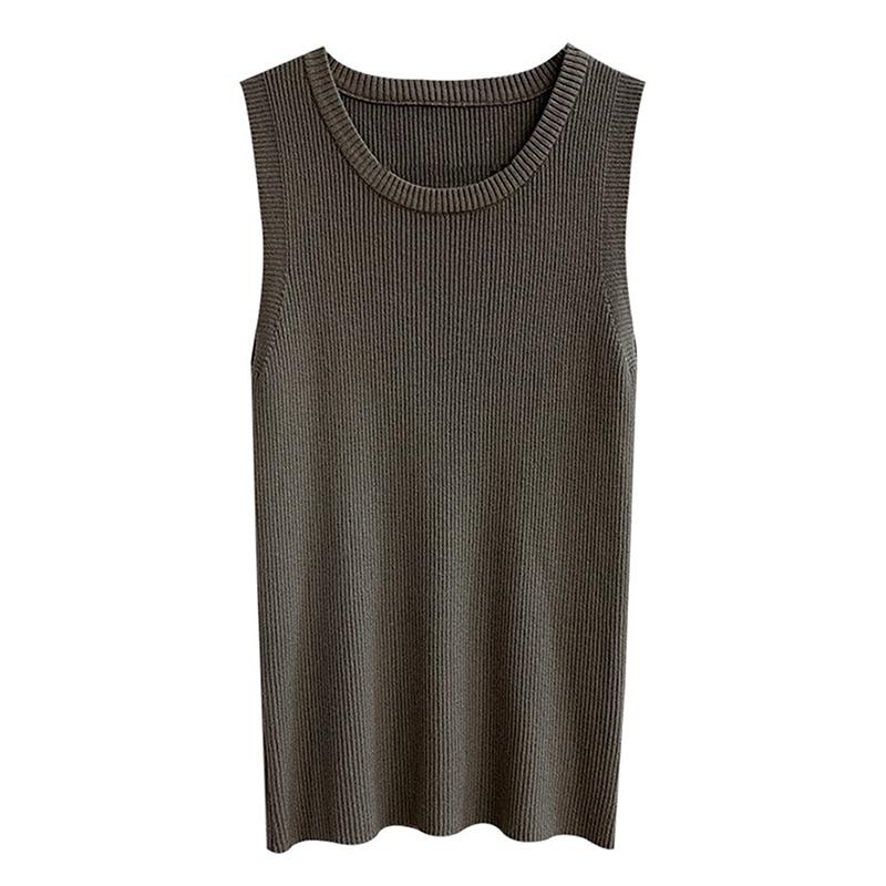 Summer Sleeveless Knitted Casual Tank Tops Women Camis Fashion Solid Slim Fit Round Neck Base Tanks Vests Women Simple Office Ladies Tank 26299