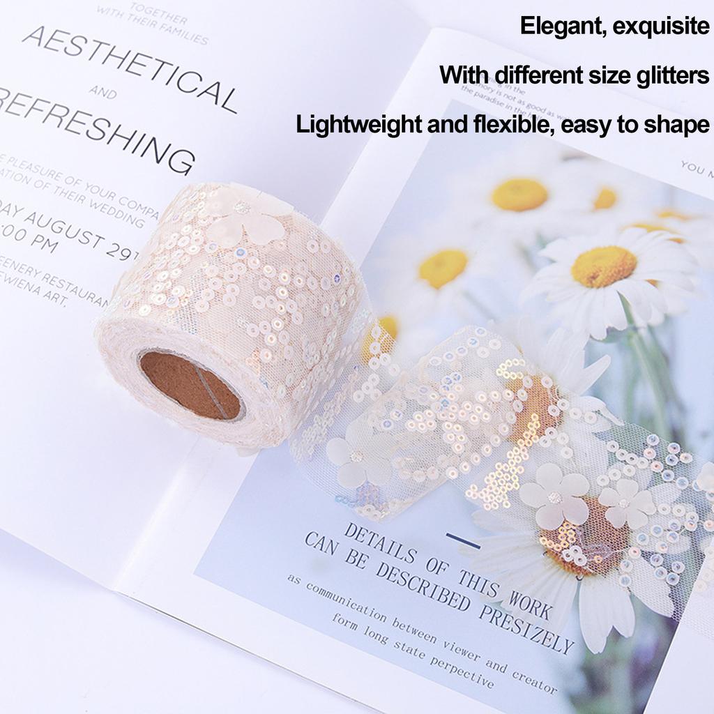 Tulle Roll 10 Yards Embroidered Sequins Flowers Mesh Ribbon Decorative Craft AccessoriesBeige