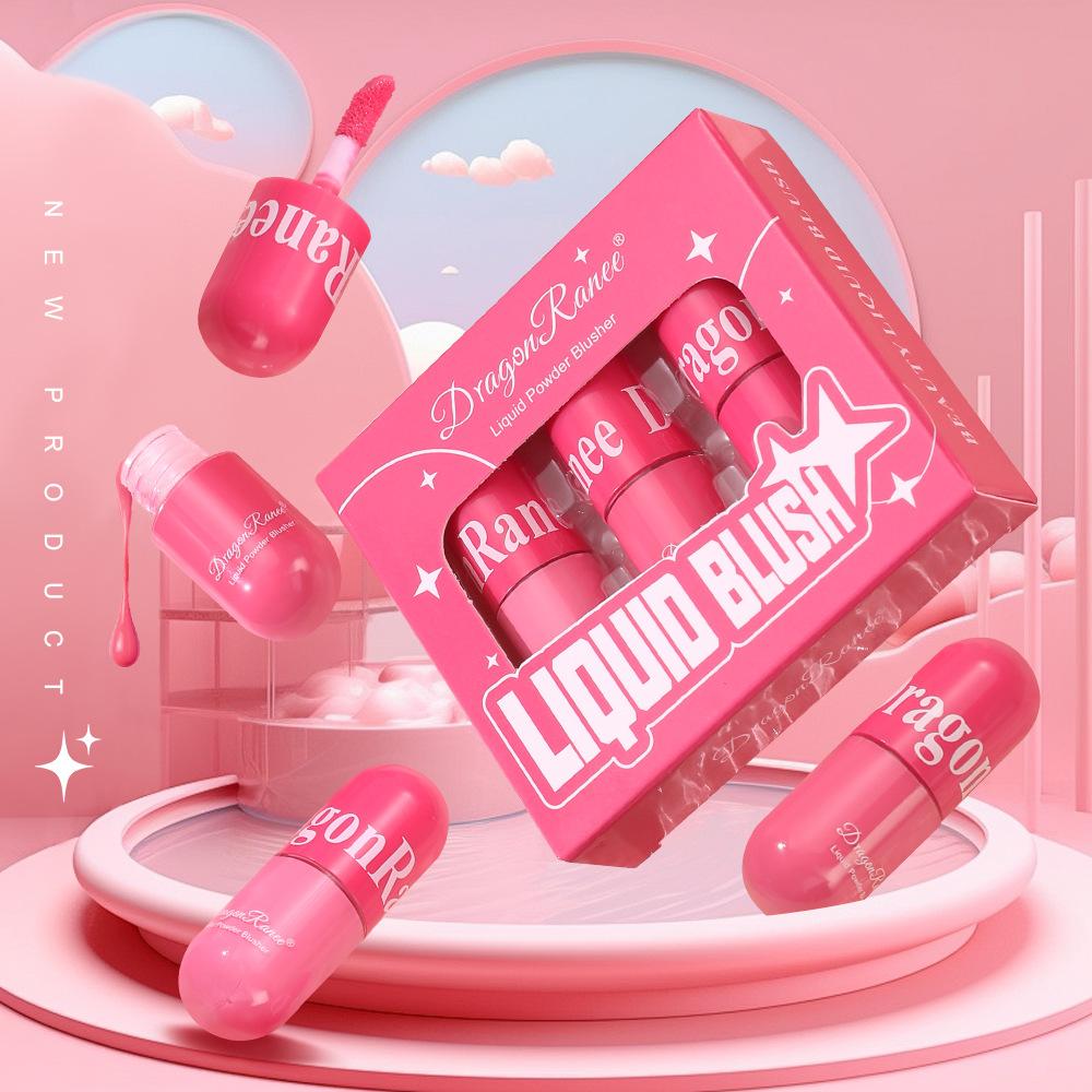 3 Colors Liquid Blush Set Waterproof Brighten Cheek Rouge Nude Pink Color Matte Contouring Powder Blusher Liquid Kit Face Makeup