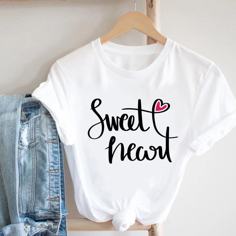 (Asian Size) letter love cute 90s Lady Female Top Printed Women Tee Clothing Casual T Shirt Fashion Graphic Short Sleeve T-shirts