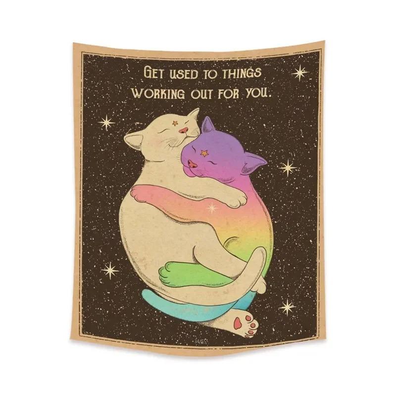 Cute Cat Flower Hanging Cloth Office Living Room Tapestry Home Wall Decoration Tapestry