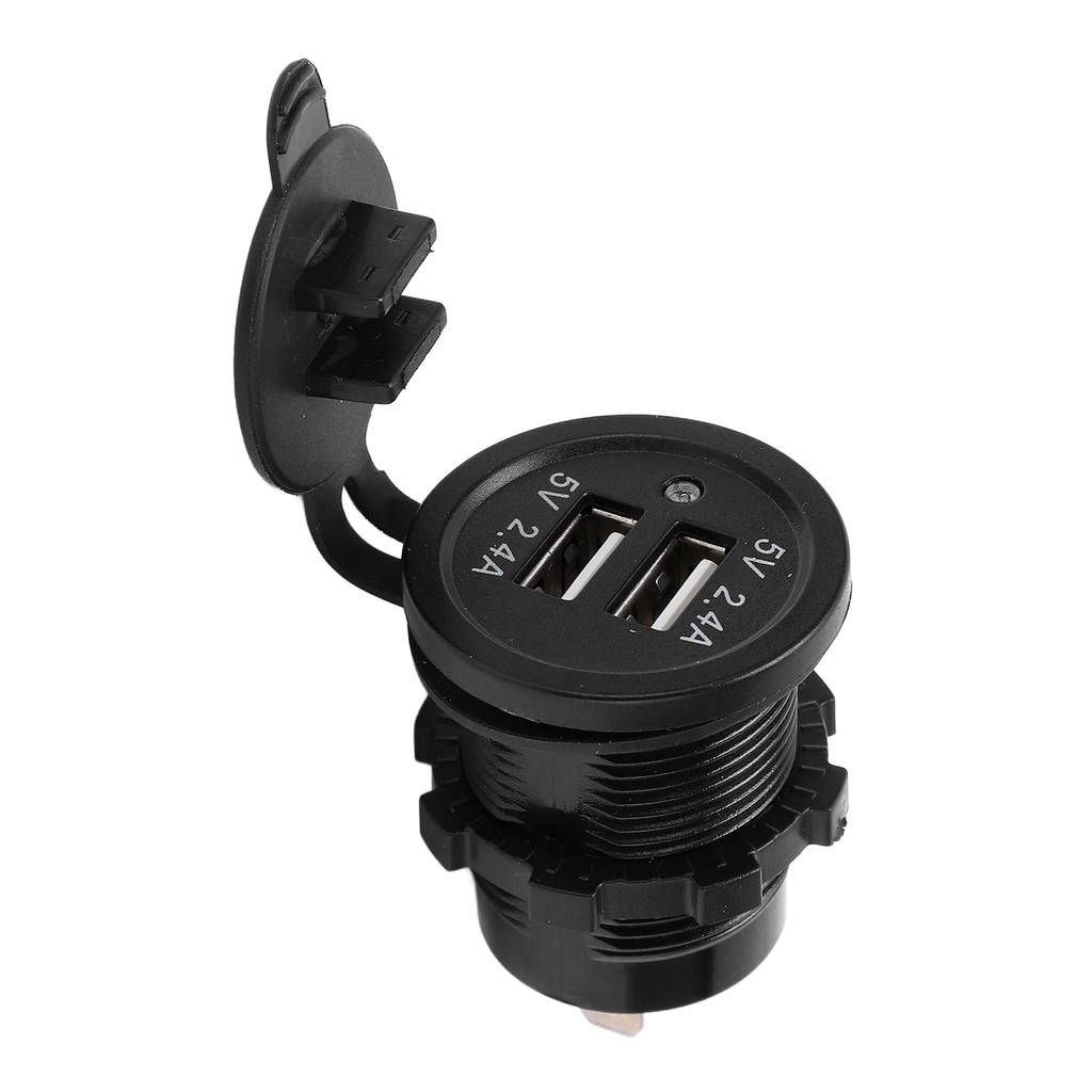 Modified Car Charger Dual USB Port 2.4A 1 In 2 Out Waterproof Design Matte Black with Backlight