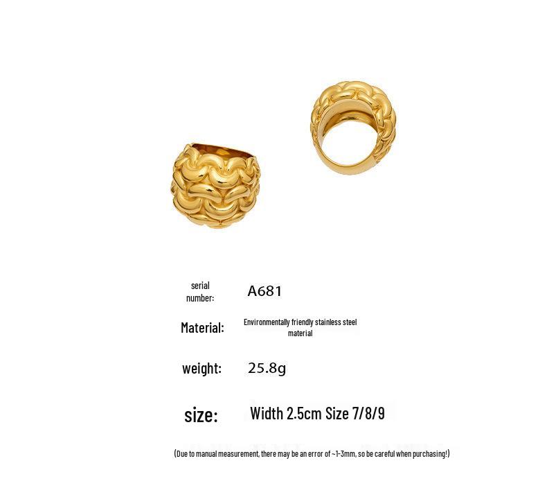 18K Gold Plated Stainless Steel Hollow Ring – Exaggerated Design, Fashionable, Versatile European & American Jewelry