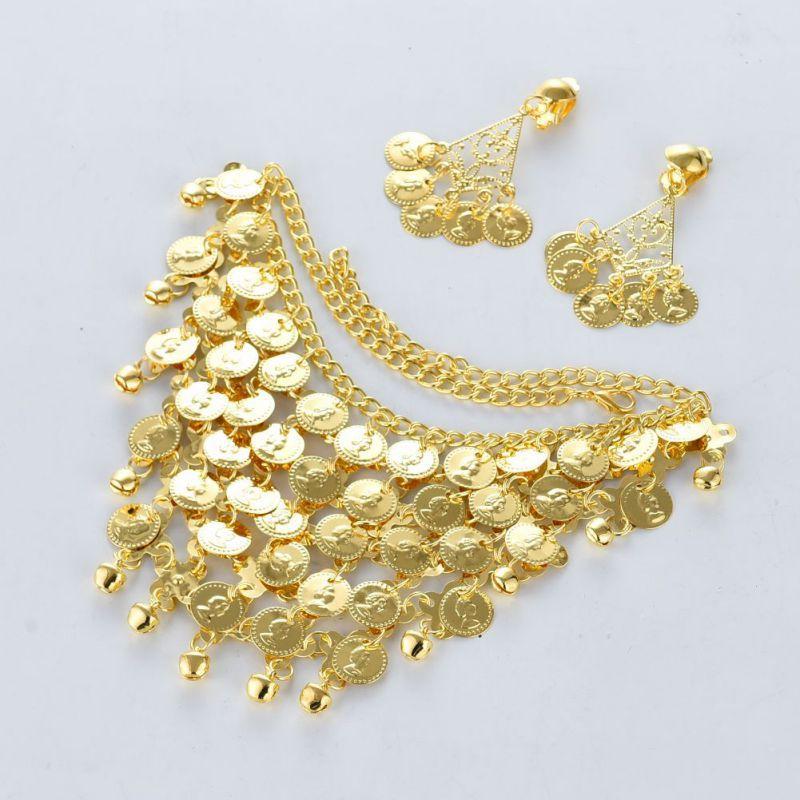 Gioielli per danza del ventre, perline, monete d'oro, collane, orecchini
