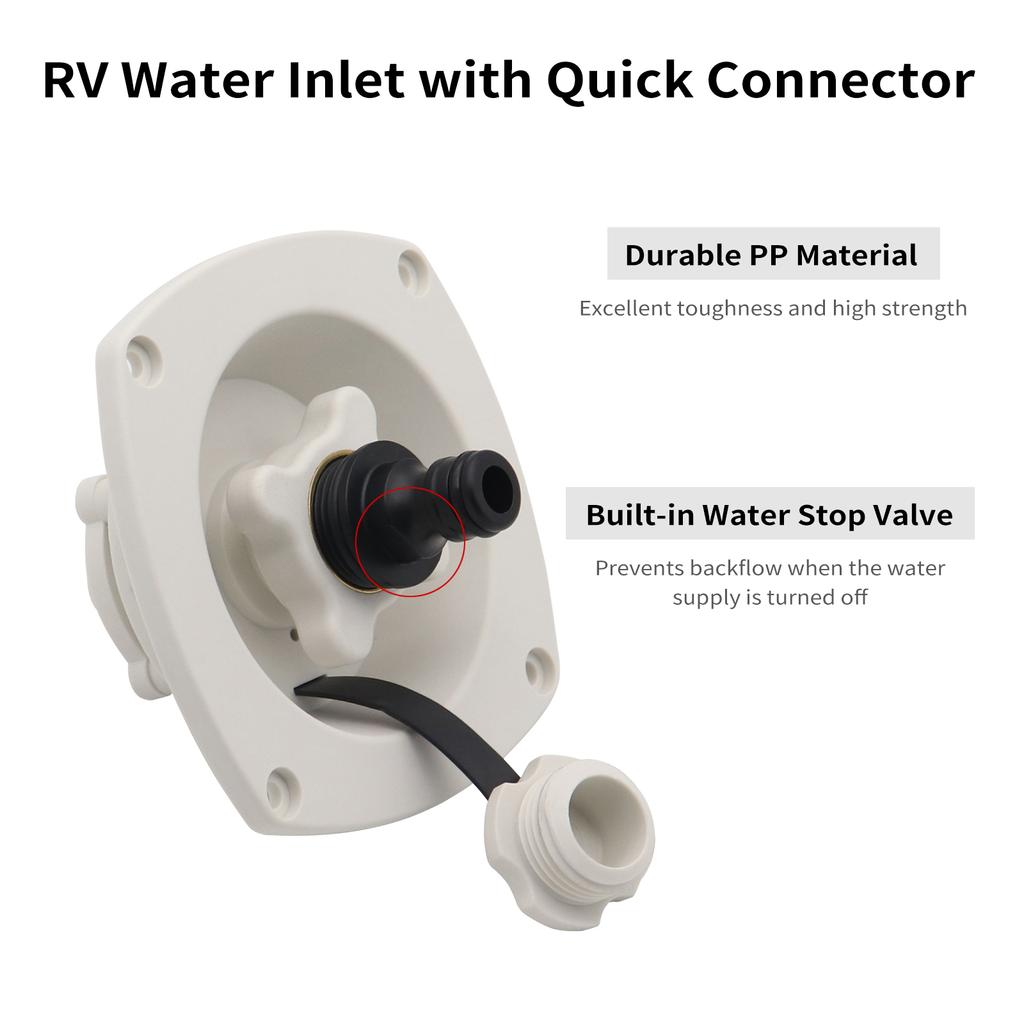 RV Water Inlet with Quick Connector RV City Water Inlet Replacement Built in Water Stop Valve PP Material Good