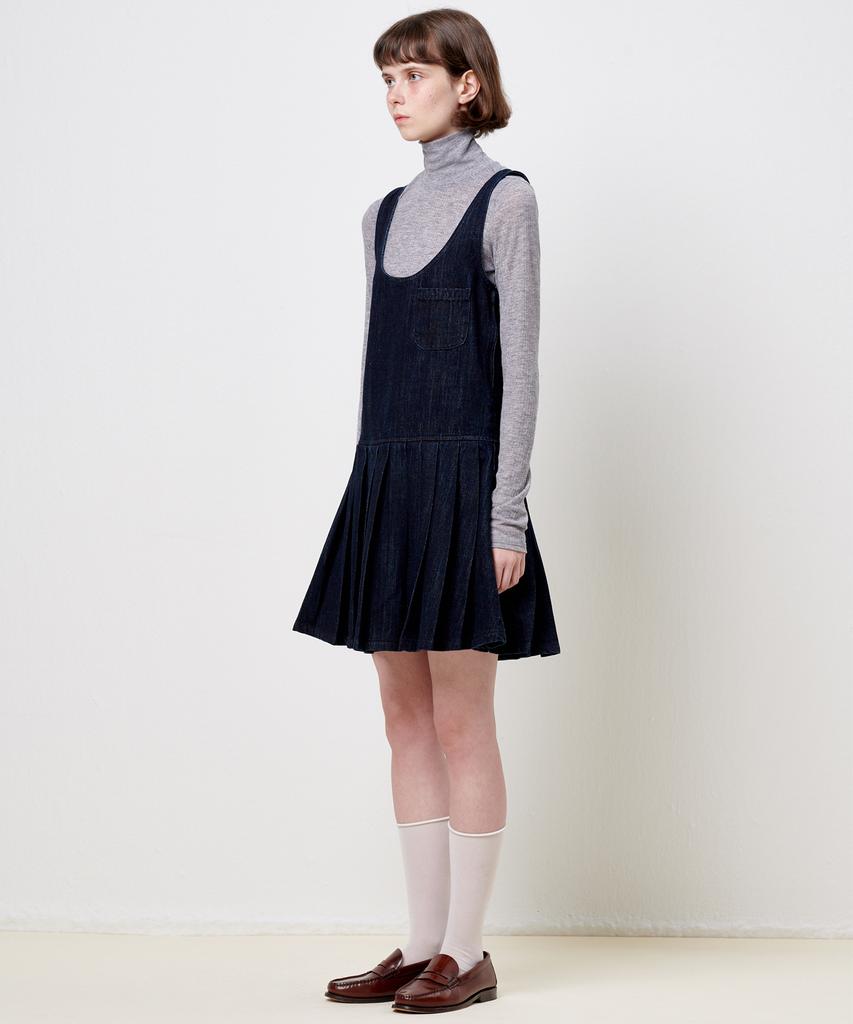 Plack Woman Pleated Denim Dress Deep Indigo