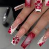 Press on Nails Long Square Fake Nails  Acrylic Glossy False Nails with 3D Flower Designs Reusable Full Cover Artificial Nail Supplies for Women 24Pcs