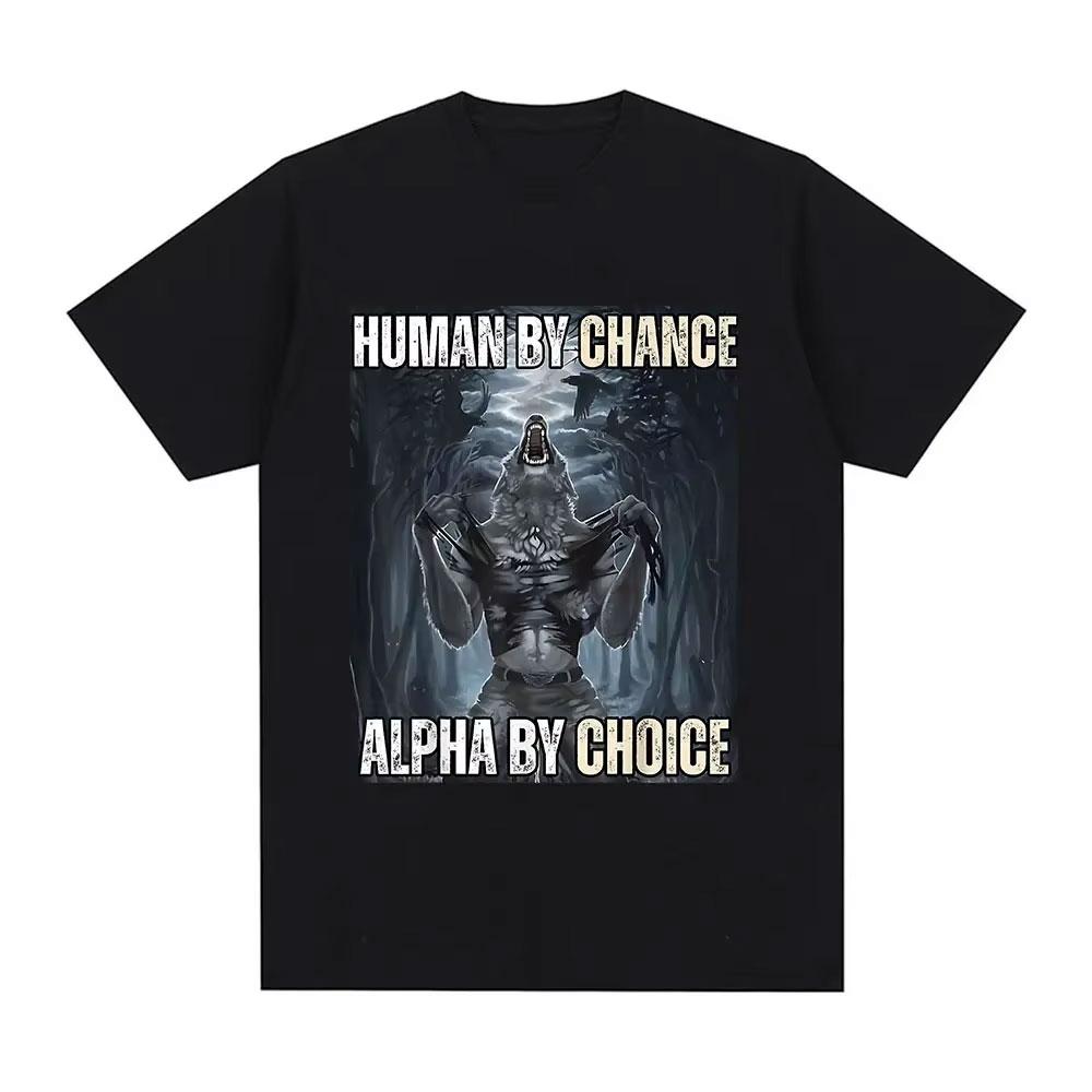 Human By Day Sigma By Night Funny Wolf Graphic T Shirt Men Women Casual Cotton Short Sleeve Oversized T-shirts Streetwear Unisex