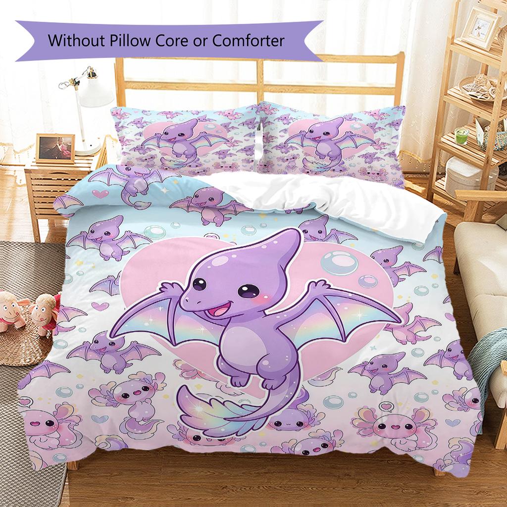 Pink Gradient Cartoon Pattern Bedding,Quilt Set Quilt Cover Pillowcase Home Birthday Gift (1 * Duvet Cover + 2 * Pillowcase, Without Core)
