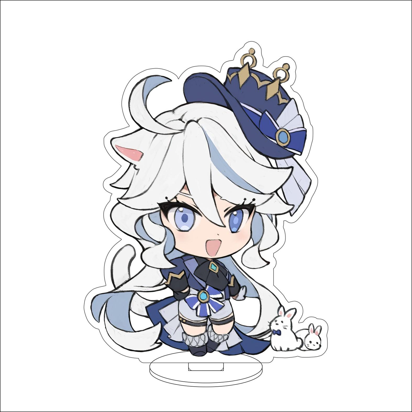 

10CM Anime Genshin Impact Figure Stand Model Furina de Fontaine Cute Desk Decor Standing Sign Gifts 10CM