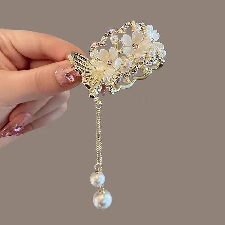 Vintage Pearl High Ponytail Clip - Anti-Sag Geometric Hairpin Holder