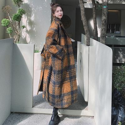 Damen Herbst Winter Langer lockerer Wollimitatmantel Großer dicker Mantel