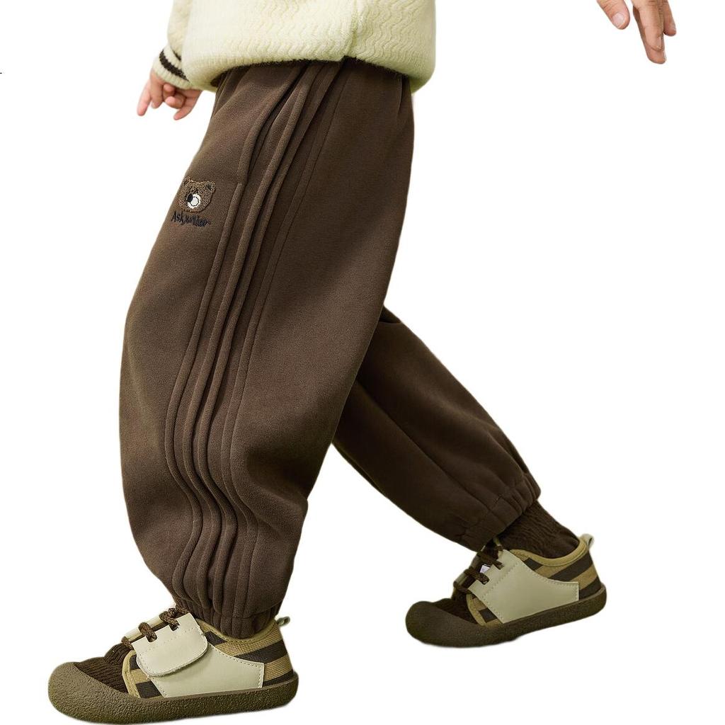 ASK JUNIOR Kids Pants 2025 Winter Thickened Warm Fleece Lantern Pants Boys Retro Casual Trousers