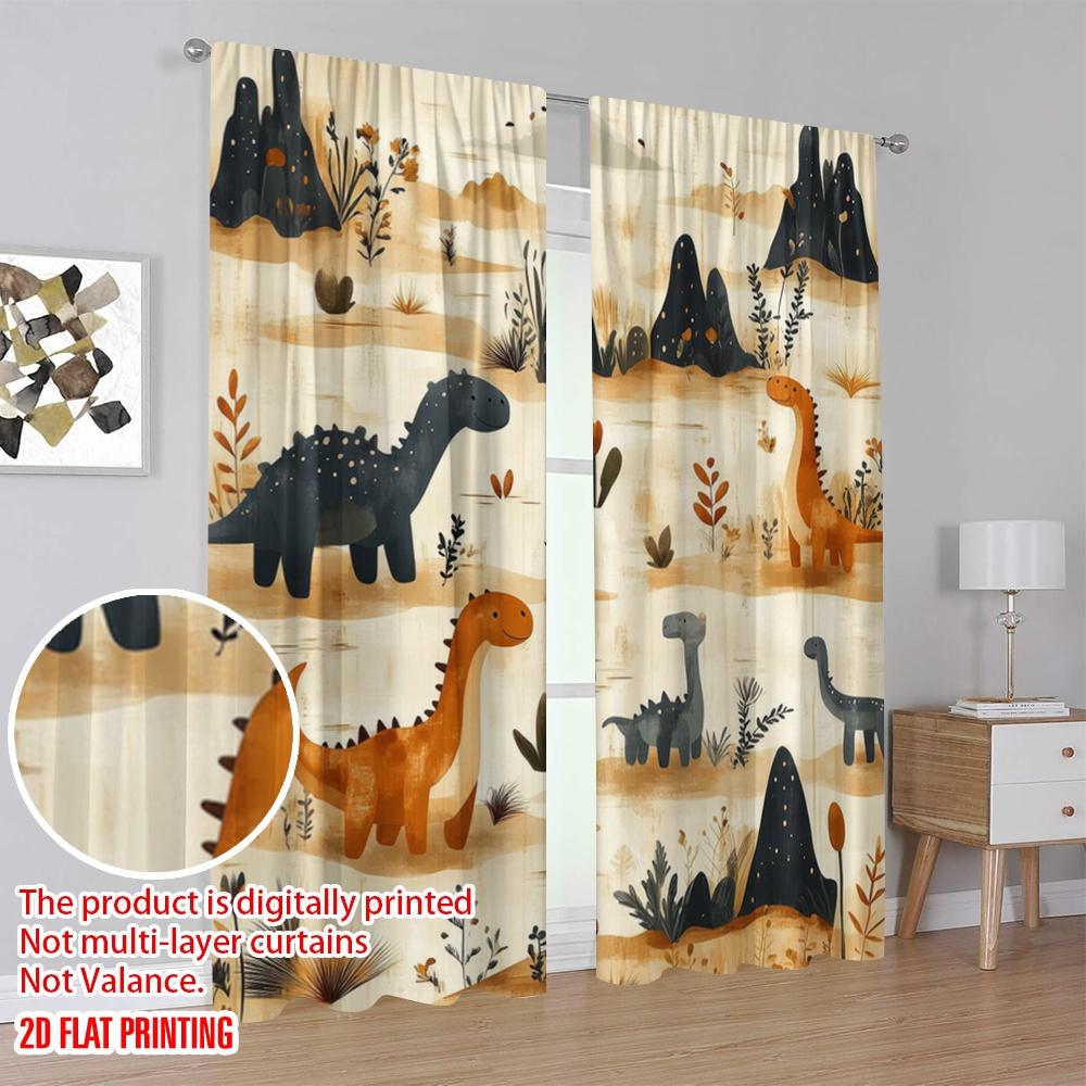 2 st, 2D-plantryck Ljusfiltrerande gardiner Dino Djungelscen Slitstarkt 100% Polyestertyg (utan spö) Art Deco Festligt