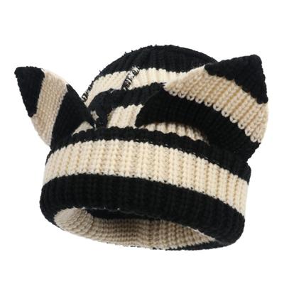 Autumn and Winter Hats Women's Face Small Headgear Warm Wool Knitted Hat Cat Ear Funny Cold Hat