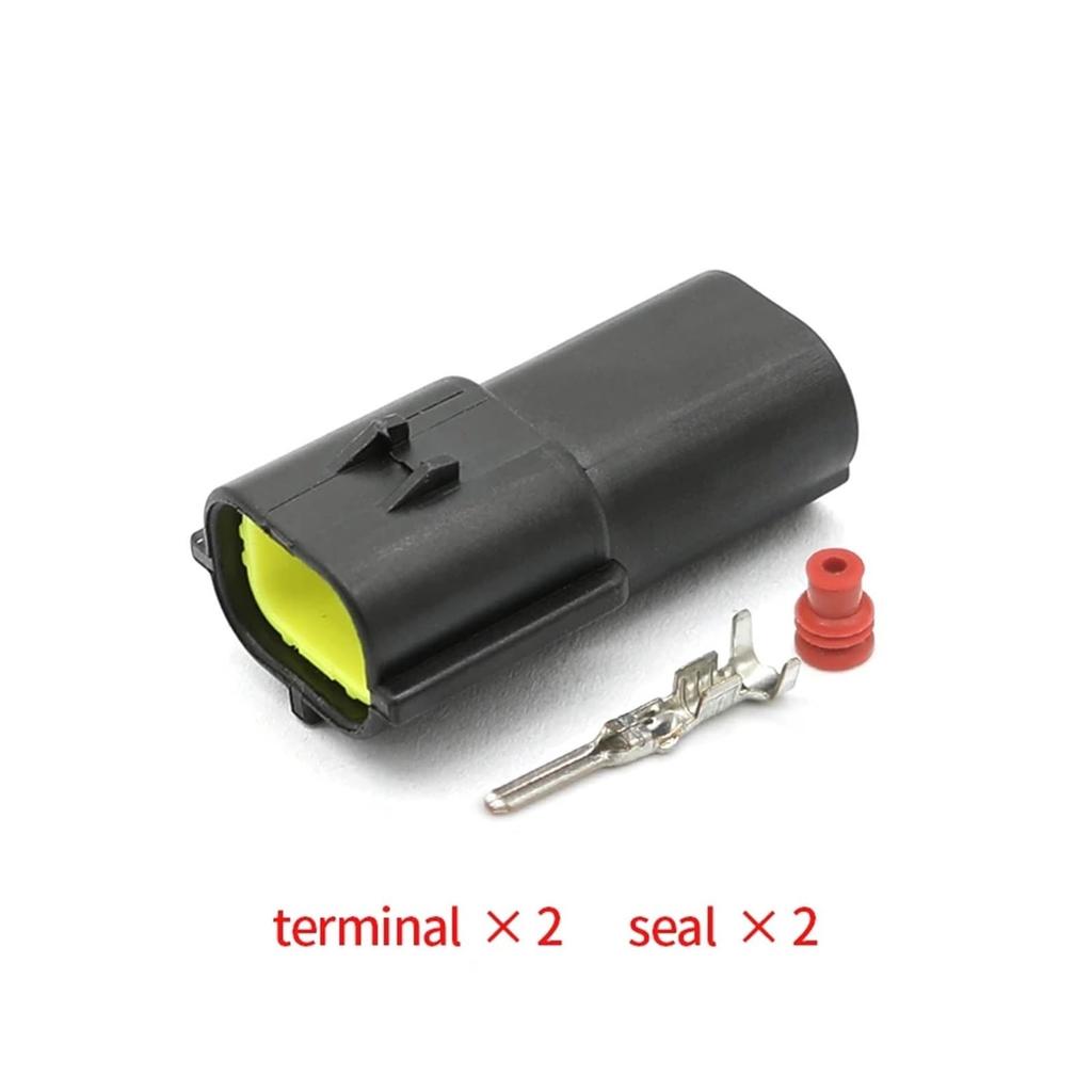 1 Set 174352-2 AMP 2Pin Automotive Connector Female Waterproof Seal Harness Additional Terminals/Seals 174354-2 KOOLMV (Male Set)