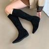 2025 New Autumn Suede Round Head Inner Slope Heel Thin But Knee Knight Tall Women's Boots