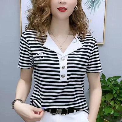 Suit Collar Top for Women In Summer New Korean Cotton Short-sleeved T-shirt for Women Slim Lapel Polo Shirt