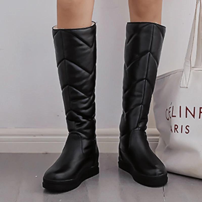Women's Winter High Knee Boots 2025 Black White Pink Warm Fur Plush Snow Boot Flats Fashion Long Rain Shoes Girls Waterproof