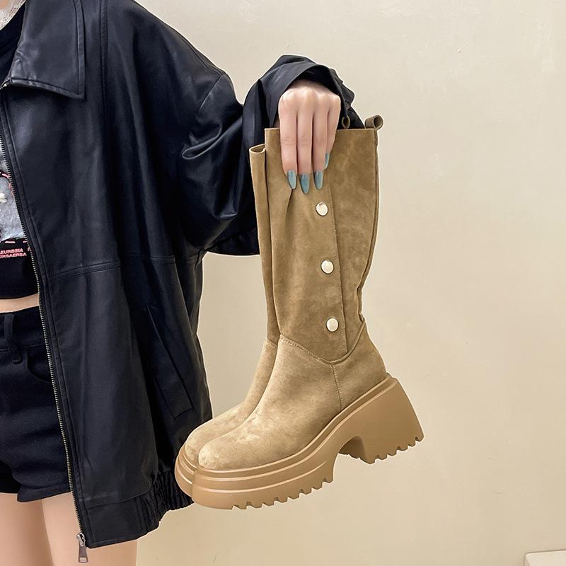 Versatile foldable tube circumference two wear thick-soled high boots autumn and winter design elastic boots women's thin knight boots