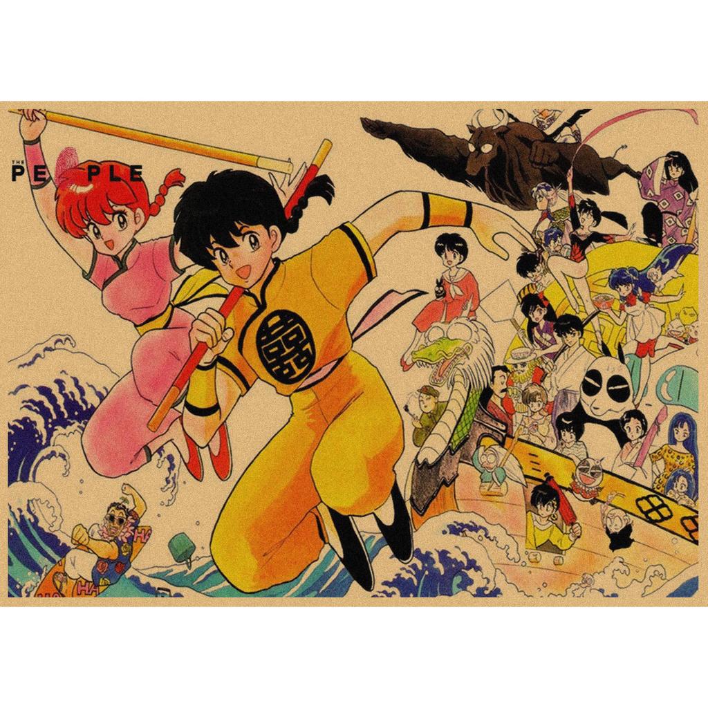 Ranma 1/2 Retro Anime Plakát - Kraftový Papír Nástěnné Umění pro Dekoraci Baru nebo Kavárny