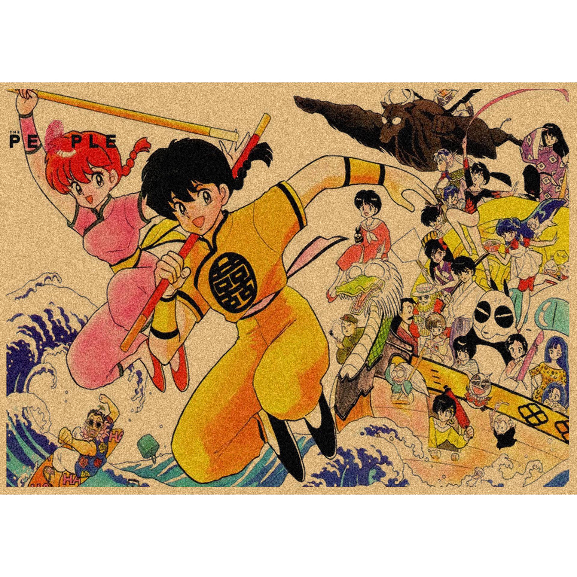 

Ретро Аніме Постер Ranma 1/2 - Настінне Мистецтво на Крафт-Папері для Декору Бару або Кафе 29.7X42cm（A3）