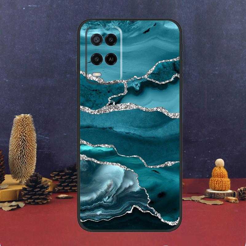 Teal Blue Gold Agate Marble Case For Oppo A5 Pro A6 A15 A18 A38 A58 A78 A98 A54 A74 A94 A17 A57 A80 A60 A40 A16 A76 A96