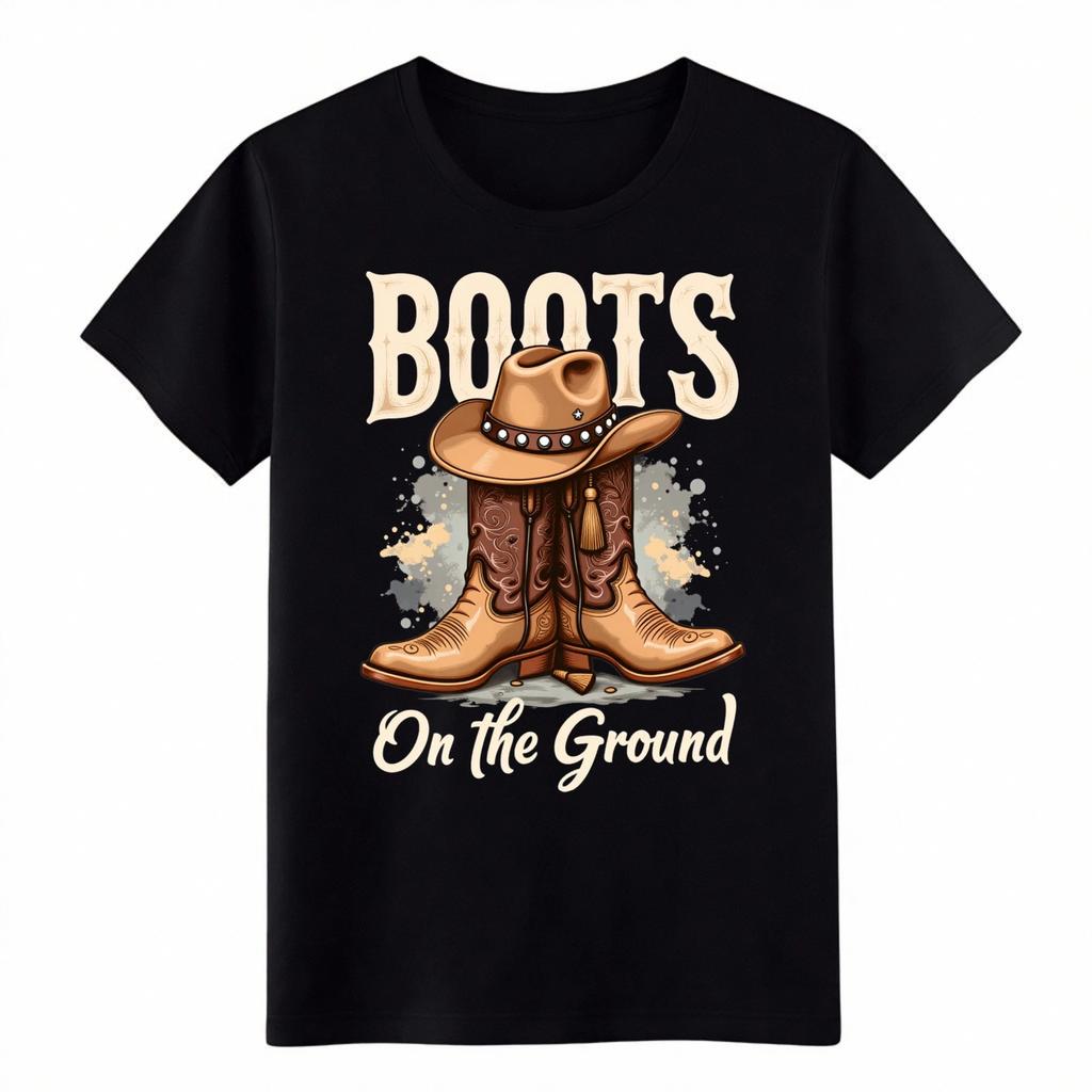Unisex Vintage Stiefel auf dem Boden Shirt - Lässiges Cowboy Grafik T-Shirt Kostenloser Versand