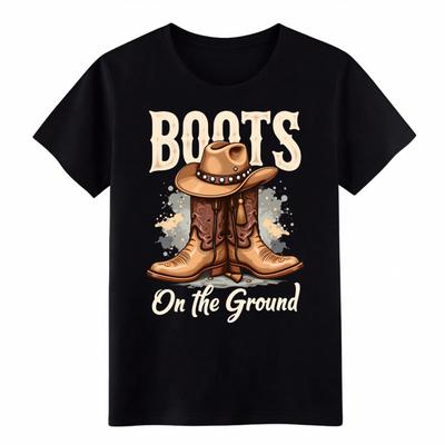Unisex Vintage Stiefel auf dem Boden Shirt - Lässiges Cowboy Grafik T-Shirt Kostenloser Versand