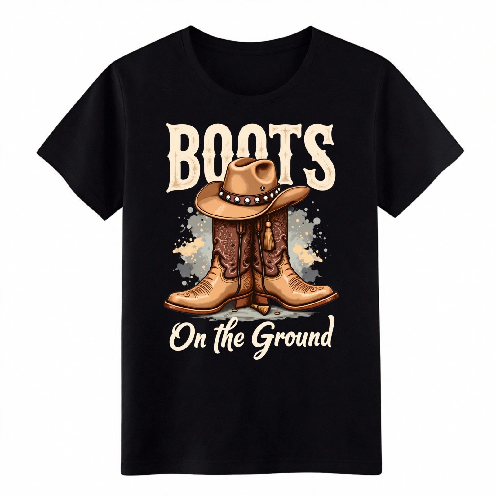 

Unisex Vintage Boots on The Ground Shirt-Casual Cowboy Graphic Tee Free Shipping XL