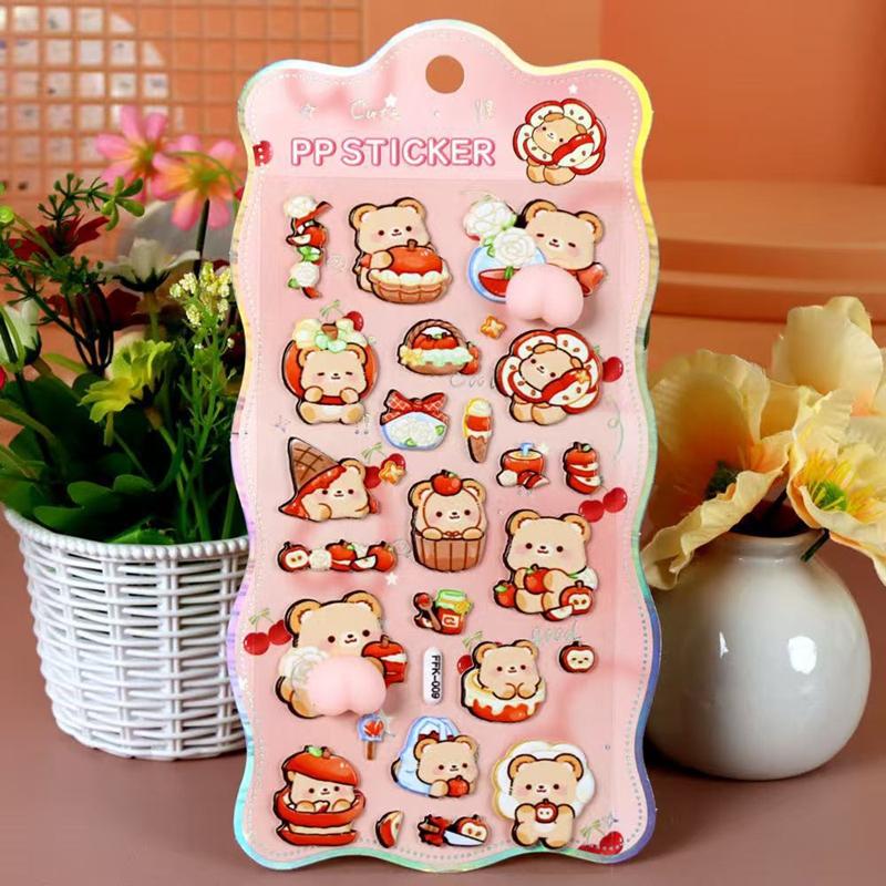 3D Bubble Stickers Cartoon Bear Kitty Butt Stickers Children Girls Diy Scrapbook Phone Case Paster Decals Cute Puffy Stickers